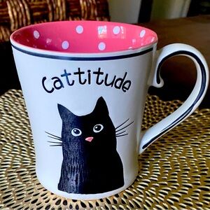 Cattitude Black and Pink Cat Lover's Mug